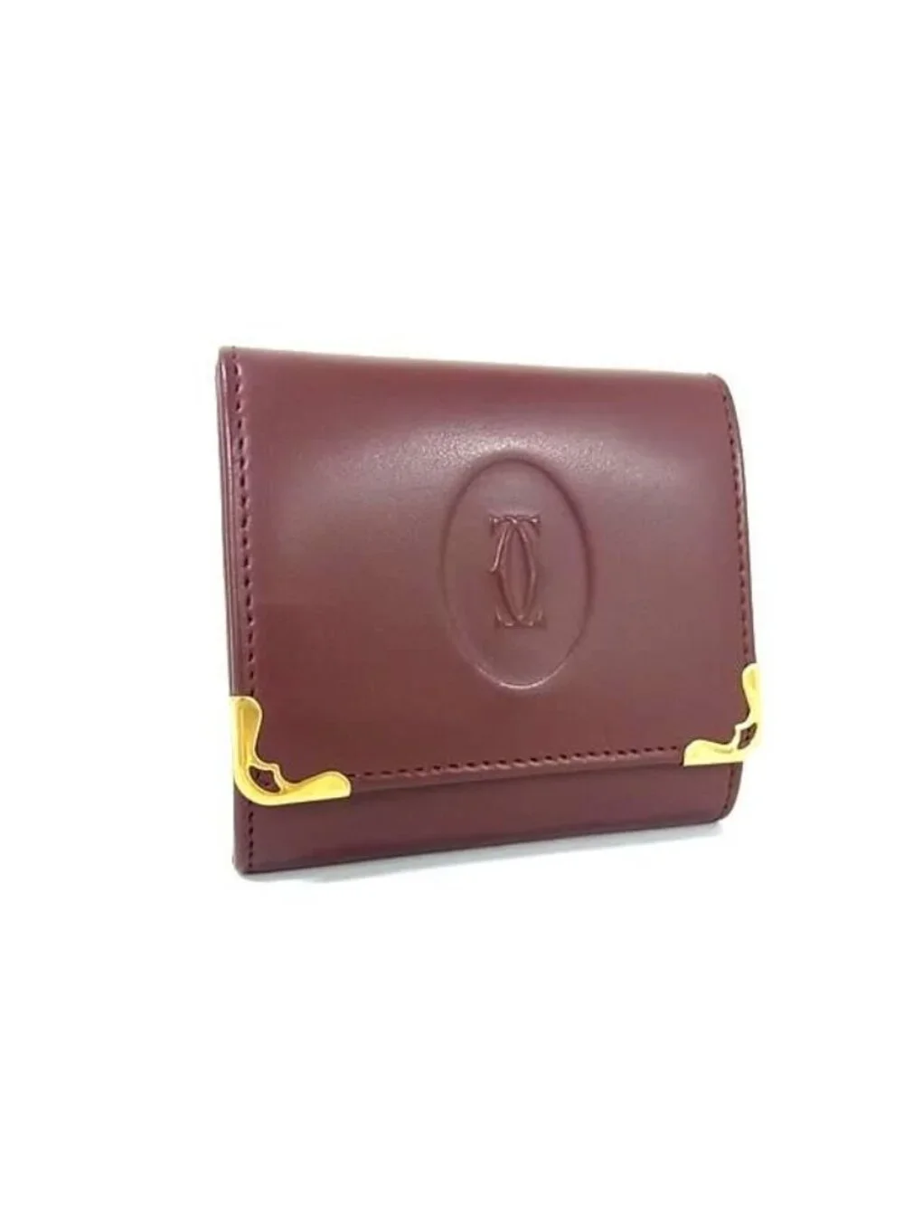 Cartier Leather Must Line Coin Case Purse Bordeaux